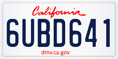 CA license plate 6UBD641