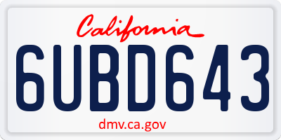 CA license plate 6UBD643