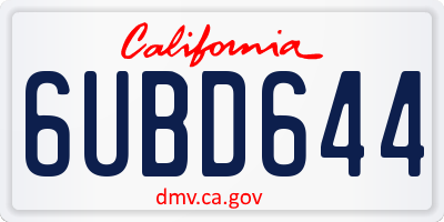 CA license plate 6UBD644