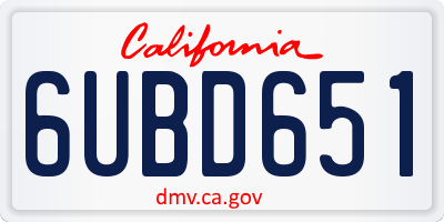 CA license plate 6UBD651