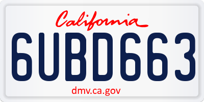 CA license plate 6UBD663