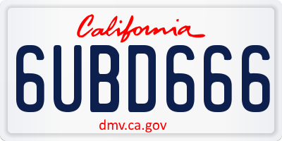 CA license plate 6UBD666