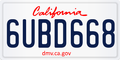 CA license plate 6UBD668