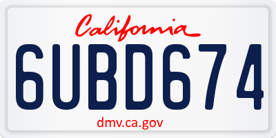 CA license plate 6UBD674