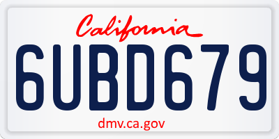 CA license plate 6UBD679