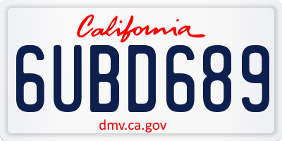 CA license plate 6UBD689
