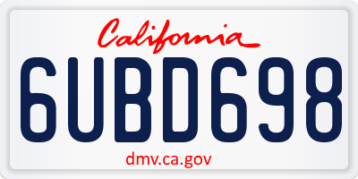 CA license plate 6UBD698