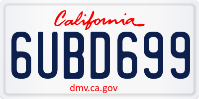 CA license plate 6UBD699