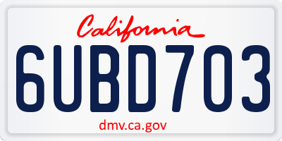 CA license plate 6UBD703