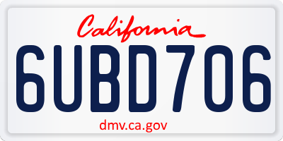 CA license plate 6UBD706