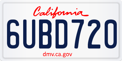 CA license plate 6UBD720