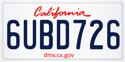 CA license plate 6UBD726