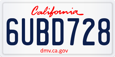 CA license plate 6UBD728