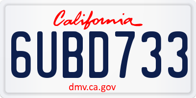 CA license plate 6UBD733