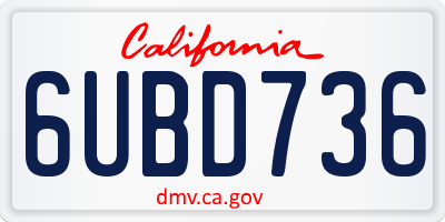 CA license plate 6UBD736
