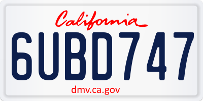 CA license plate 6UBD747