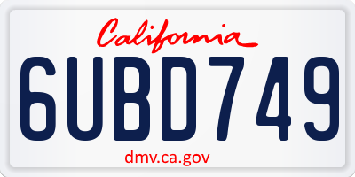 CA license plate 6UBD749