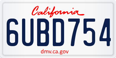 CA license plate 6UBD754