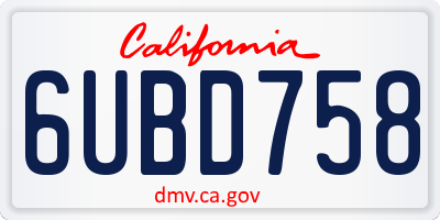 CA license plate 6UBD758