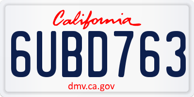 CA license plate 6UBD763