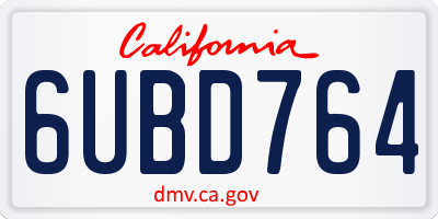 CA license plate 6UBD764