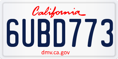 CA license plate 6UBD773