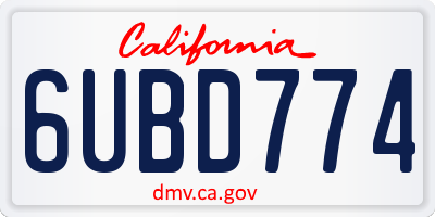 CA license plate 6UBD774