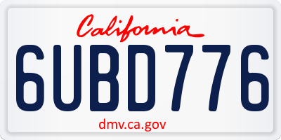 CA license plate 6UBD776