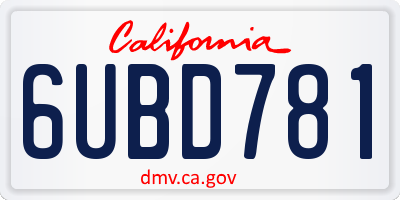 CA license plate 6UBD781