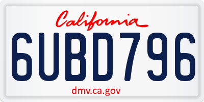 CA license plate 6UBD796