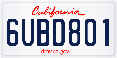 CA license plate 6UBD801