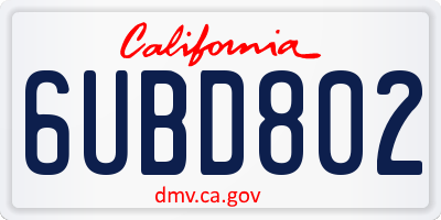 CA license plate 6UBD802