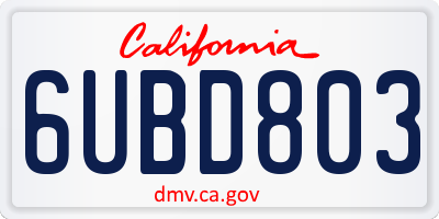CA license plate 6UBD803