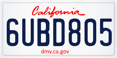 CA license plate 6UBD805