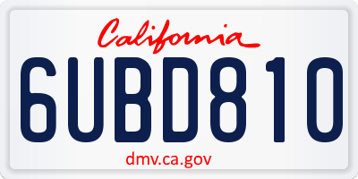CA license plate 6UBD810