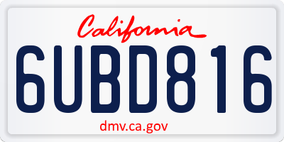 CA license plate 6UBD816