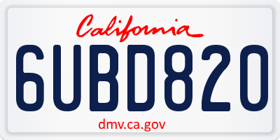 CA license plate 6UBD820