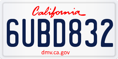 CA license plate 6UBD832