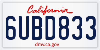 CA license plate 6UBD833