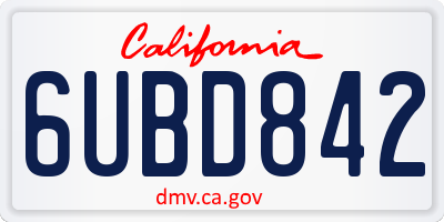 CA license plate 6UBD842