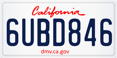 CA license plate 6UBD846