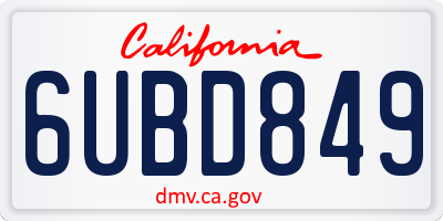 CA license plate 6UBD849