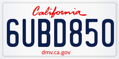 CA license plate 6UBD850