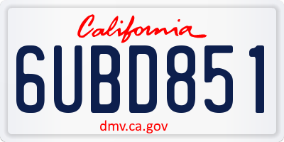 CA license plate 6UBD851