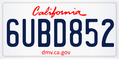 CA license plate 6UBD852