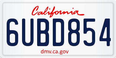 CA license plate 6UBD854
