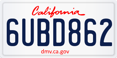 CA license plate 6UBD862