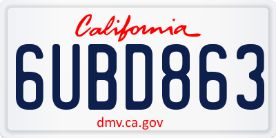 CA license plate 6UBD863