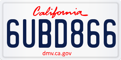 CA license plate 6UBD866