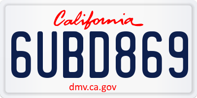 CA license plate 6UBD869